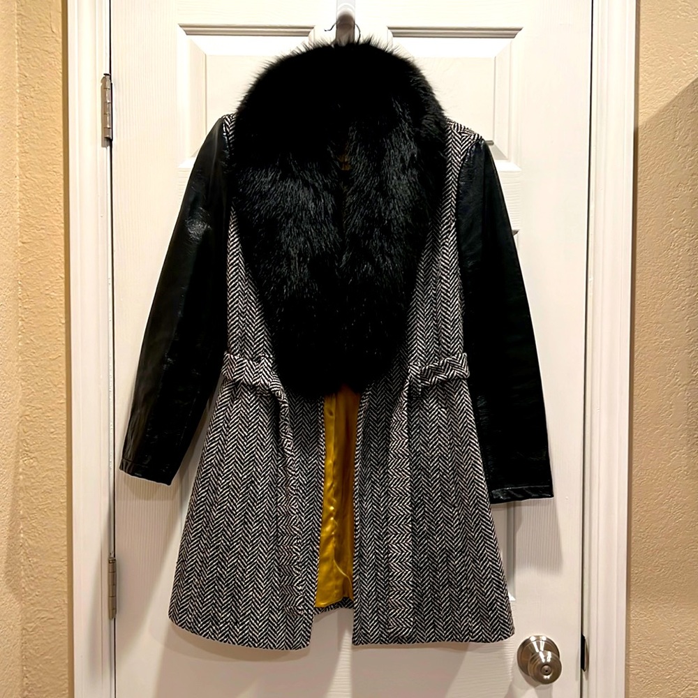 Italian Herringbone Wool + Fur Coat